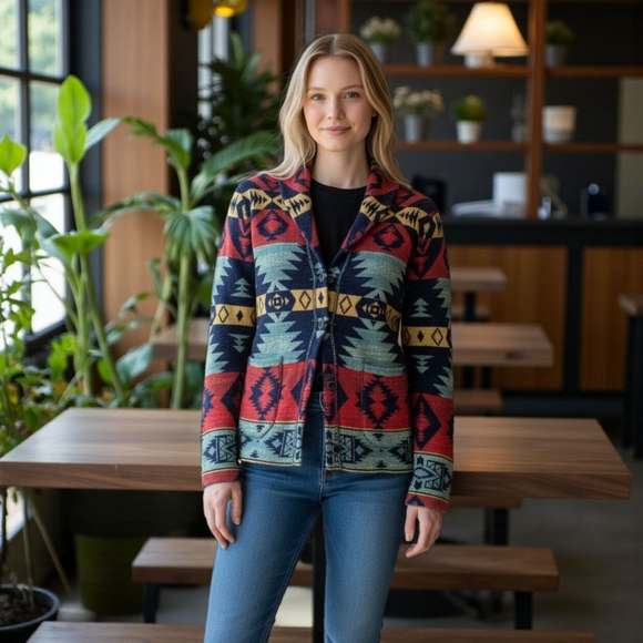 Ralph Lauren Denim & Supply Aztec Design Southwestern Cotton Cardigan Size Large - Picture 4 of 13